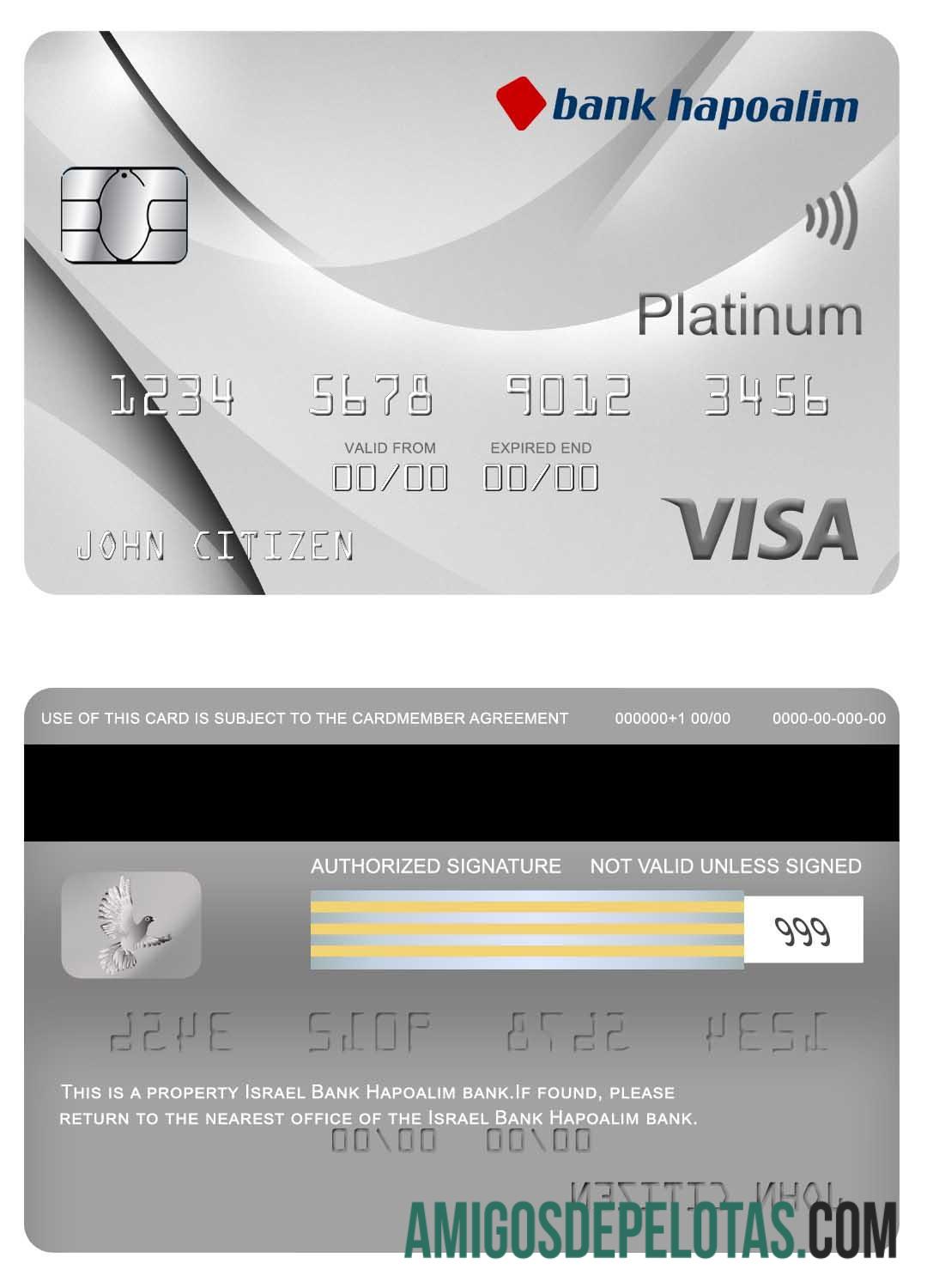Cartão Visa Platinum do Banco Israelense Hapoalim Bank exemplo